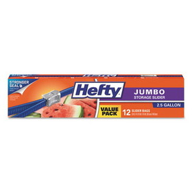 Hefty RFPR83812 Slider Food Storage Bags, Jumbo, 14.38" x 9", Clear, 12/Box