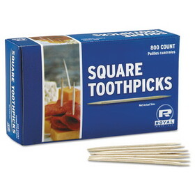 AmerCareRoyal RPPR820SQ Square Wood Toothpicks, 2.75", Natural, 800/Box, 24 Boxes/Carton