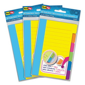 Redi-Tag RTG10245 Divider Sticky Notes, 6-Tab Sets, Note Ruled, 4" x 6", Assorted Colors, 60 Sheets/Set, 3 Sets/Box