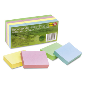 Redi-Tag RTG25701 100% Recycled Self-Stick Notes, 1.5" x 2", Assorted Pastel Colors, 100 Sheets/Pad, 12 Pads/Pack