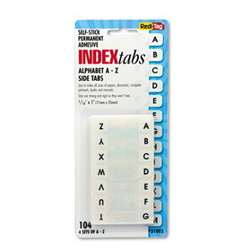 REDI-TAG CORPORATION RTG31005 Side-Mount Self-Stick Plastic A-Z Index Tabs, 1 Inch, White, 104/pack