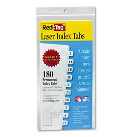 REDI-TAG CORPORATION RTG33001 Laser Printable Index Tabs, 1/12-Cut, White, 0.44" Wide, 180/Pack