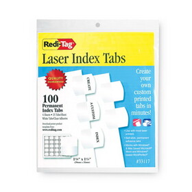 Redi-Tag RTG33117 Laser Printable Index Tabs, 1/5-Cut, White, 1.13" Wide, 100/Pack