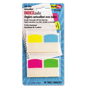 REDI-TAG CORPORATION RTG33148 Write-On Self-Stick Index Tabs, 1 1/16 Inch, 4 Colors, 48/pack