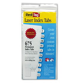 REDI-TAG CORPORATION RTG39000 Laser Printable Index Tabs, 1/12-Cut, White, 0.44" Wide, 675/Pack