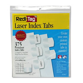 REDI-TAG CORPORATION RTG39017 Laser Printable Index Tabs, 1/5-Cut, White, 1.13" Wide, 375/Pack