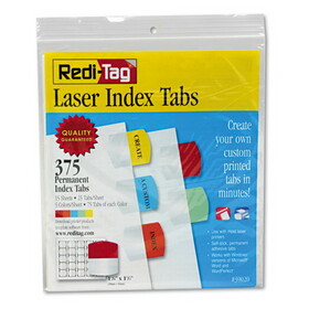REDI-TAG CORPORATION RTG39020 Inkjet Printable Index Tabs, 1/5-Cut, Assorted Colors, 1.13" Wide, 375/Pack
