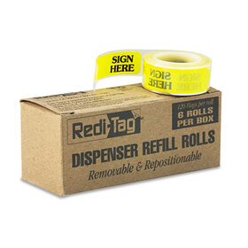 REDI-TAG CORPORATION RTG91001 Arrow Message Page Flag Refills, "sign Here", Yellow, 6 Rolls Of 120 Flags