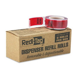 REDI-TAG CORPORATION RTG91012 Arrow Message Page Flag Refills, "Sign Here", 120 Flags/Roll, 6 Rolls/Box