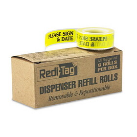 REDI-TAG CORPORATION RTG91032 Arrow Message Page Flag Refills, "please Sign & Date", Yellow, 120/roll, 6 Rolls