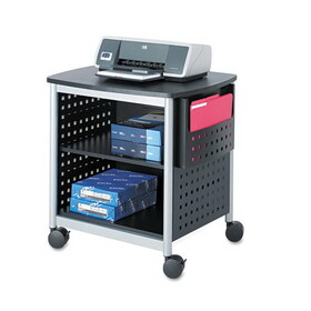 Safco SAF1856BL Scoot Deskside Printer Stand, File Pocket, Metal, 3 Shelves, 1 Bin, 200 lb Capacity, 26.5 x 20.5 x 26.5, Black/Silver