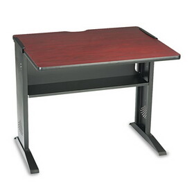 Safco SAF1930 Computer Desk with Reversible Top, 35.5" x 28" x 30", Mahogany/Medium Oak/Black
