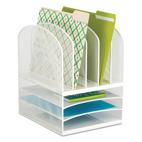 Safco SAF3266WH Onyx Mesh Desk Organizer with Five Vertical and Three Horizontal Sections, Letter Size Files, 11.5" x 9.5" x 13", White