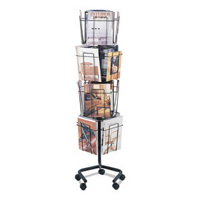 SAFCO PRODUCTS SAF4139CH Wire Rotary Display Racks, 16 Compartments, 15w X 15d X 60h, Charcoal