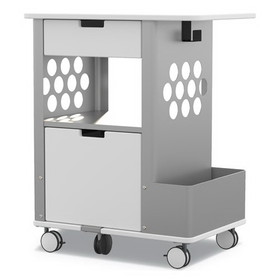 Safco SAF5202WH Mobile Storage Cart, Metal, 2 Shelves, 2 Drawers, 1 Bin, 150 lb Capacity, 28" x 20" x 33.5", White