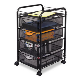 Safco SAF5214BL Onyx Mesh Mobile File With Four Supply Drawers, 15-3/4w X 17d X 27h, Black