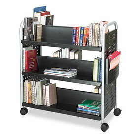 Safco SAF5335BL Scoot Double-Sided Book Cart, Metal, 6 Shelves, 1 Bin, 41.25" x 17.75" x 41.25", Black