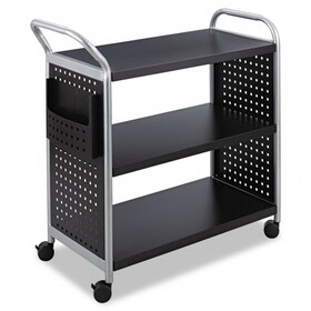 Safco SAF5339BL Scoot Three Shelf Utility Cart, Metal, 3 Shelves, 1 Bin, 300 lb Capacity, 31" x 18" x 38", Black/Silver