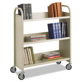 Safco SAF5358SA Steel Single-Sided Book Cart, Metal, 3 Shelves, 300 lb Capacity, 36" x 14.5" x 43.5", Sand