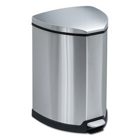 Safco SAF9685SS Step-On Waste Receptacle, Triangular, Stainless Steel, 4gal, Chrome/black
