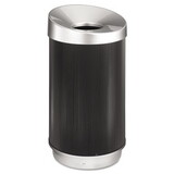 SAFCO PRODUCTS SAF9799BL At-Your-Disposal Vertex Receptacle, Round, Polyethylene, 38gal, Black/chrome