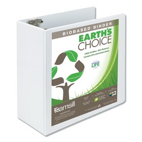Samsill SAM18907 Earth's Choice Biobased + Biodegradable Round Ring View Binder, 5" Cap, White