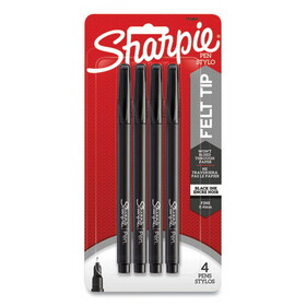 SANFORD INK COMPANY SAN1742661 Plastic Point Stick Permanent Water Resistant Pen, Black Ink, Fine, 4/pack