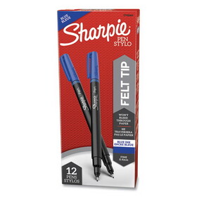 Sharpie SAN1742664 Water-Resistant Ink Porous Point Pen, Stick, Fine 0.4 mm, Blue Ink, Black/Blue Barrel, Dozen