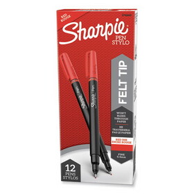 Sharpie SAN1742665 Plastic Point Stick Permanent Water Resistant Pen, Red Ink, Fine, Dozen