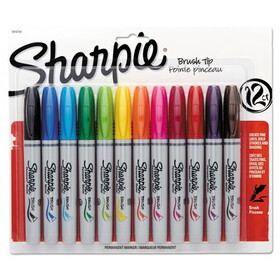 Sharpie SAN1810704 Brush Tip Permanent Marker, Medium Brush Tip, Assorted Colors, 12/Set