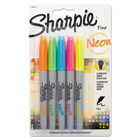 Sharpie SAN1860443 Neon Permanent Markers, Fine Bullet Tip, Assorted Colors, 5/Pack