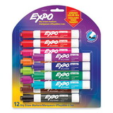 EXPO 1927525 Low Odor Dry Erase Vibrant Color Markers, Broad Chisel Tip, Assorted Colors, 12/Set