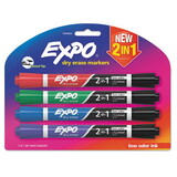 EXPO 1944655 2-in-1 Dry Erase Markers, Broad/Fine Chisel Tip, Assorted Colors, 4/Pack