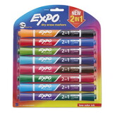 EXPO 1944658 2-in-1 Dry Erase Markers, Broad/Fine Chisel Tip, Assorted Colors, 8/Pack