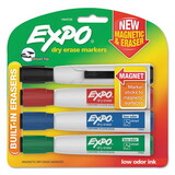EXPO 1944728 Magnetic Dry Erase Marker, Broad Chisel Tip, Assorted Colors, 4/Pack