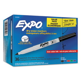 EXPO 2003895 Low-Odor Dry Erase Marker Office Pack, Extra-Fine Needle Tip, Assorted Colors, 36/Pack