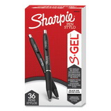 Sharpie 2096193 S-Gel Retractable Gel Pen, Medium 0.7 mm, Black Ink, Black Barrel, 36/Pack