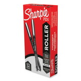 Sharpie 2101305 Roller Ball Stick Pen, Medium 0.7 mm, Black Ink/Barrel, Dozen