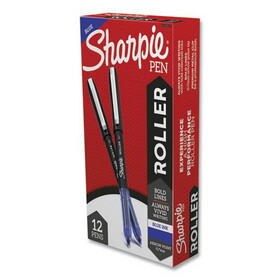 Sharpie SAN2101306 Professional Design Roller Ball Pen, Stick, Medium 0.7 mm, Blue Ink, Black/Blue Barrel, Dozen