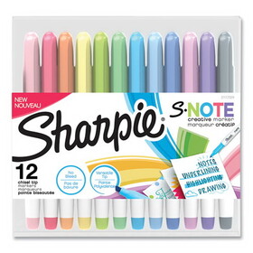 Sharpie SAN2117329 S-Note Creative Markers, Assorted Ink Colors, Chisel Tip, Assorted Barrel Colors, 12/Pack
