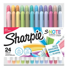 Sharpie SAN2117330 S-Note Creative Markers, Assorted Ink Colors, Chisel Tip, Assorted Barrel Colors, 24/Pack