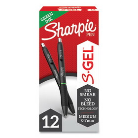 Sharpie SAN2126216 S-Gel High-Performance Gel Pen, Retractable, Medium 0.7 mm, Green Ink, Black Barrel, Dozen