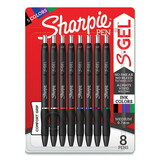 Sharpie S-Gel SAN2126231 S-Gel High-Performance Gel Pen, Retractable, Medium 0.7 mm, Five Assorted Ink Colors, Black Barrel, 8/Pack