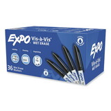 EXPO SAN2134342 Vis-a-Vis Wet Erase Marker, Fine Bullet Tip, Black, 36/Pack