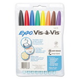 EXPO SAN2134345 Vis-a-Vis Wet Erase Marker, Fine Bullet Tip, Assorted Colors, 8/Set