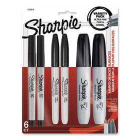 Sharpie SAN2135318 Mixed Point Size Permanent Markers, Assorted Tip Sizes/Types, Black, 6/Pack