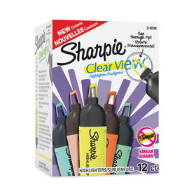 Sharpie SAN2149298 Clearview Tank-Style Highlighter, Assorted Ink Colors, Chisel Tip, Assorted Barrel Colors, 12/Pack