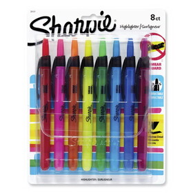 Sharpie SAN28101 Retractable Highlighters with Storage Pouch, Assorted Ink Colors, Chisel Tip, Assorted Barrel Colors, 8/Set