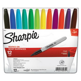 SANFORD INK COMPANY SAN30072 Fine Tip Permanent Marker, Fine Bullet Tip, Assorted Colors, 12/Set