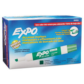 SANFORD INK COMPANY SAN80004 Low Odor Dry Erase Marker, Chisel Tip, Green, Dozen